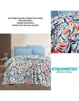 ETEHOMETEX ÇİFT KİŞİLİK BASKILI PAMUK PİKE TAKIMI GÖKKUŞAĞI V1 8696474231923